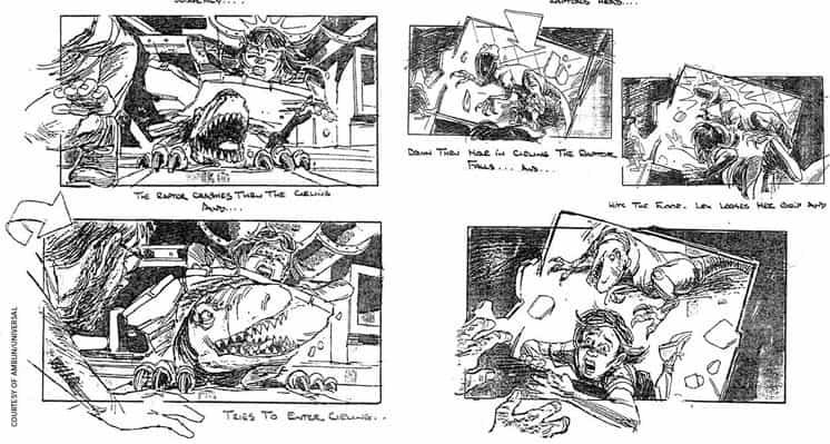 Storyboards by David Lowery for Steven Spielbergs Jurassic Park crop